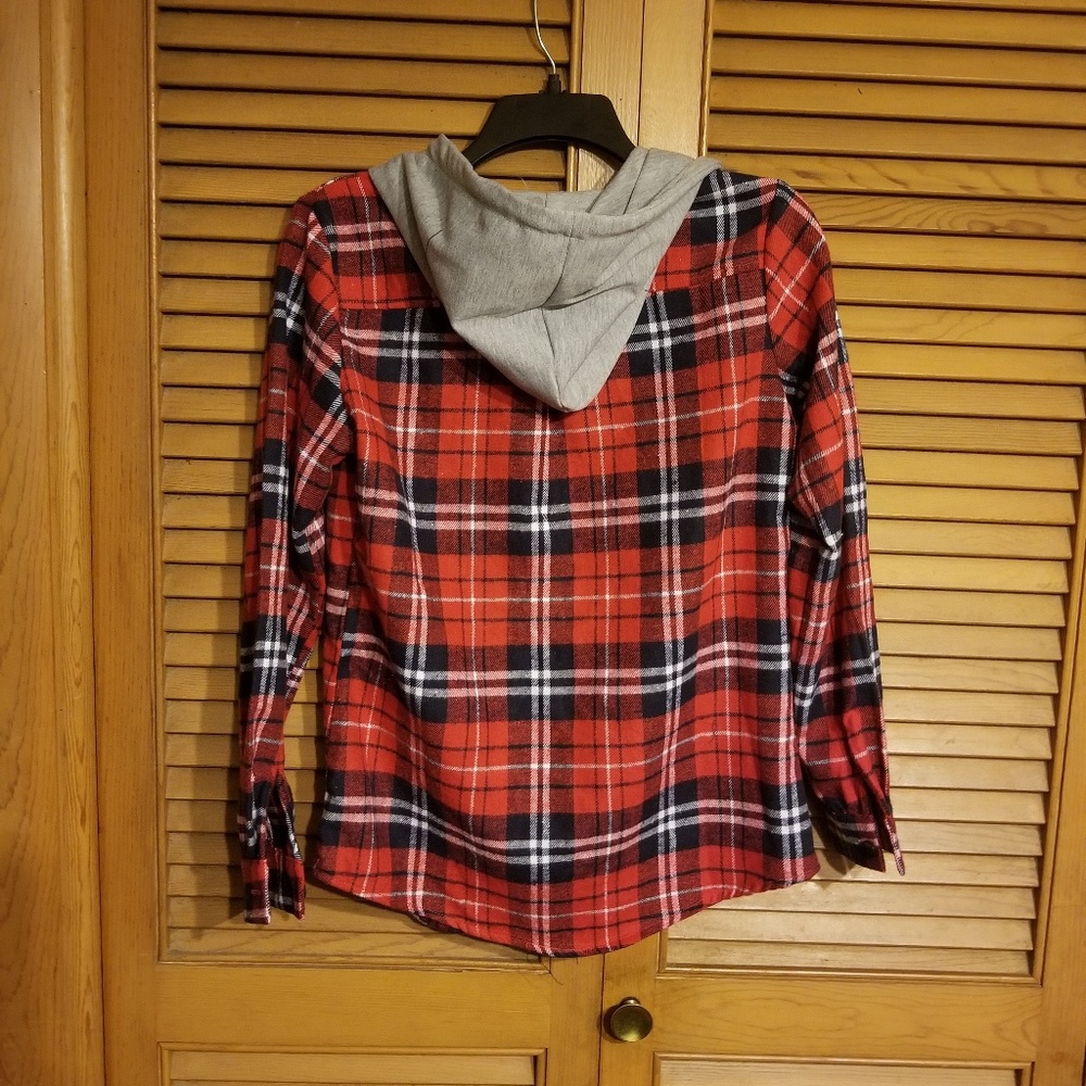 LAST ONE! Youth Sized Button Up Hooded Flannel Top - Picture 2 of 5
